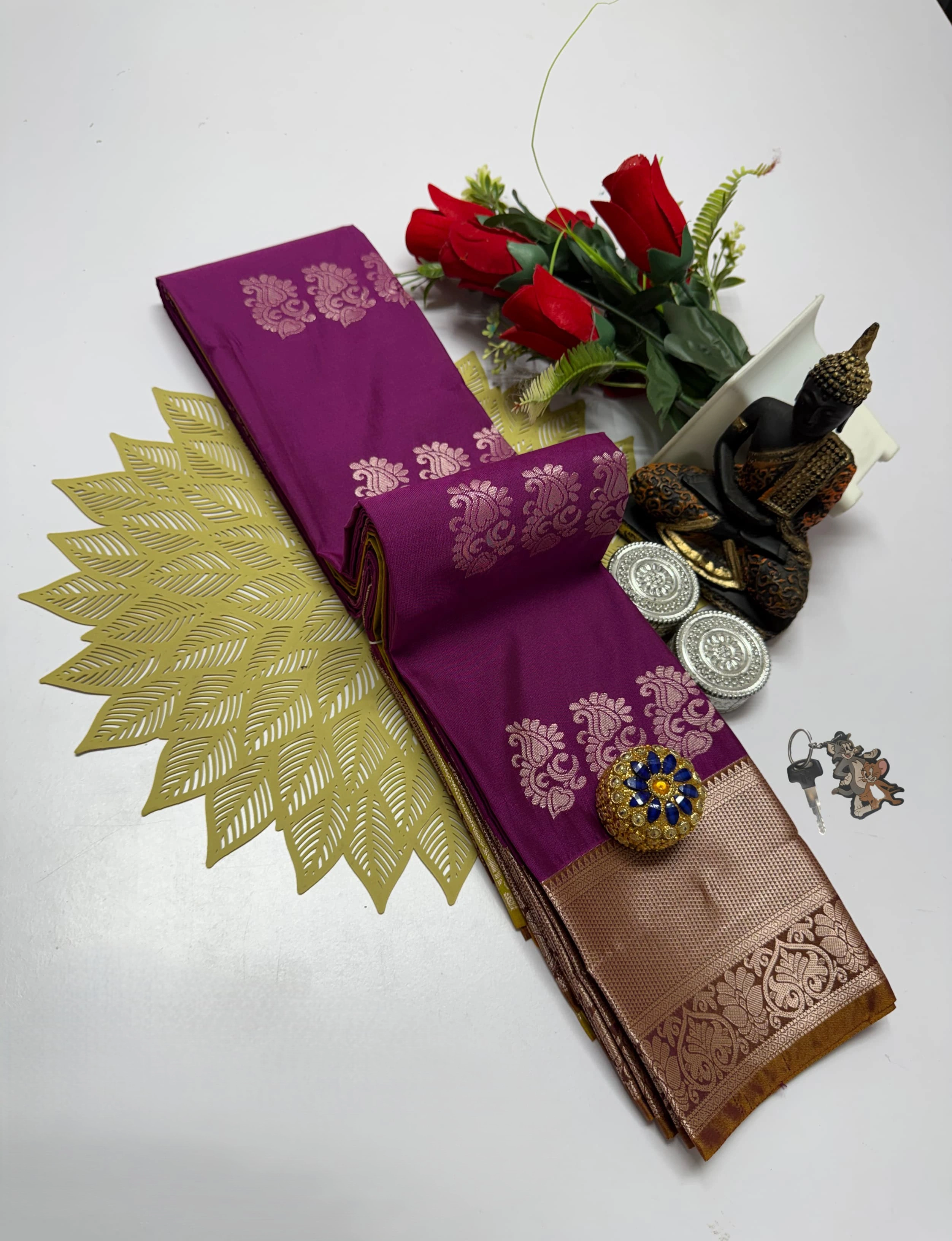 Deep Plum Aarani Soft Silk Saree